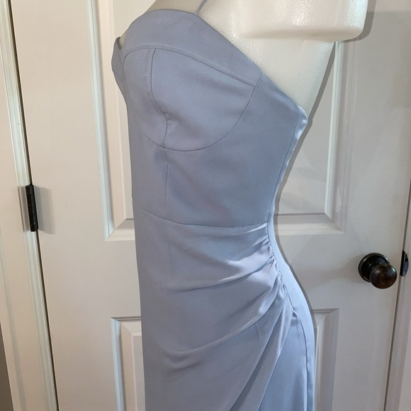 BHLDN Anthropologie Caron Light Blue Midi‎ Ruched Dress Size 16 Wedding Party - Picture 6 of 16